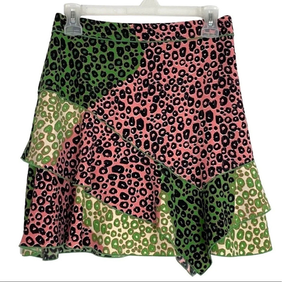 Derek Lam 10 Crosby Ruffle Leopard Print Skirt Pink Green Layered Size 6 Small - Picture 14 of 14